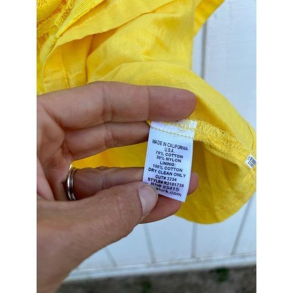 Trina Turk Yellow Lace Tunic Dress, 3/4 Sleeves, Lined, Mini Dress, Bell Sleeves - Picture 2 of 4